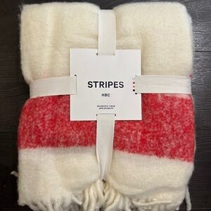 HBC Stripes Snow White Fuzzy All-Season Throw BNWT